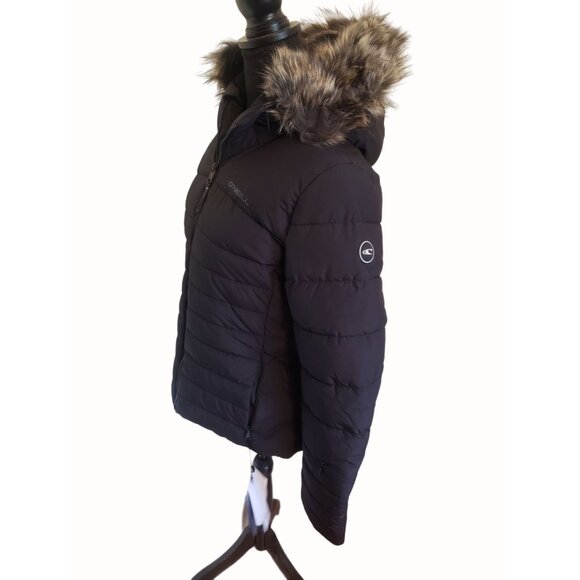 ONeill Phase Womens Puffer Jacket With Faux Fur Hood Size M Black NWT - Picture 3 of 14